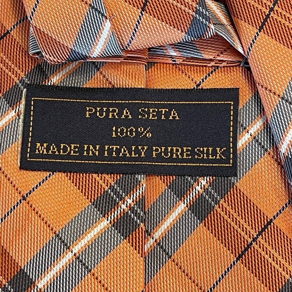 100 Pure Silk Pura Seta Tie Italy Spring Orange Blue White Pure Silk Neck Tie
